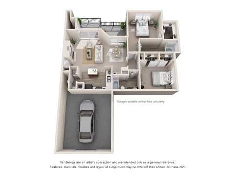 Floor plan for 2 beds, 2 baths, 1160 sqft